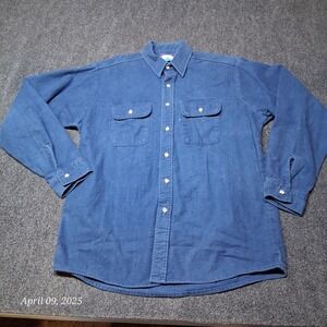 Vintage North Crest Chamois Cloth Flannel Shirt Men Sz Large Blue Double Pockets